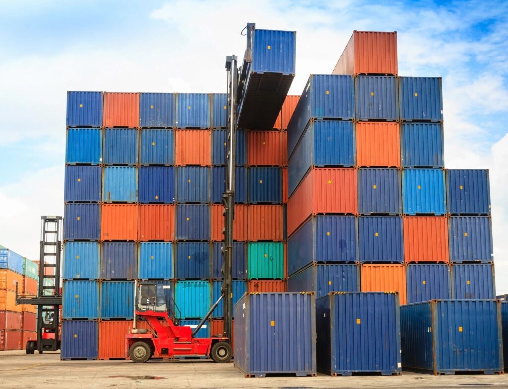 Forklift handling the container box